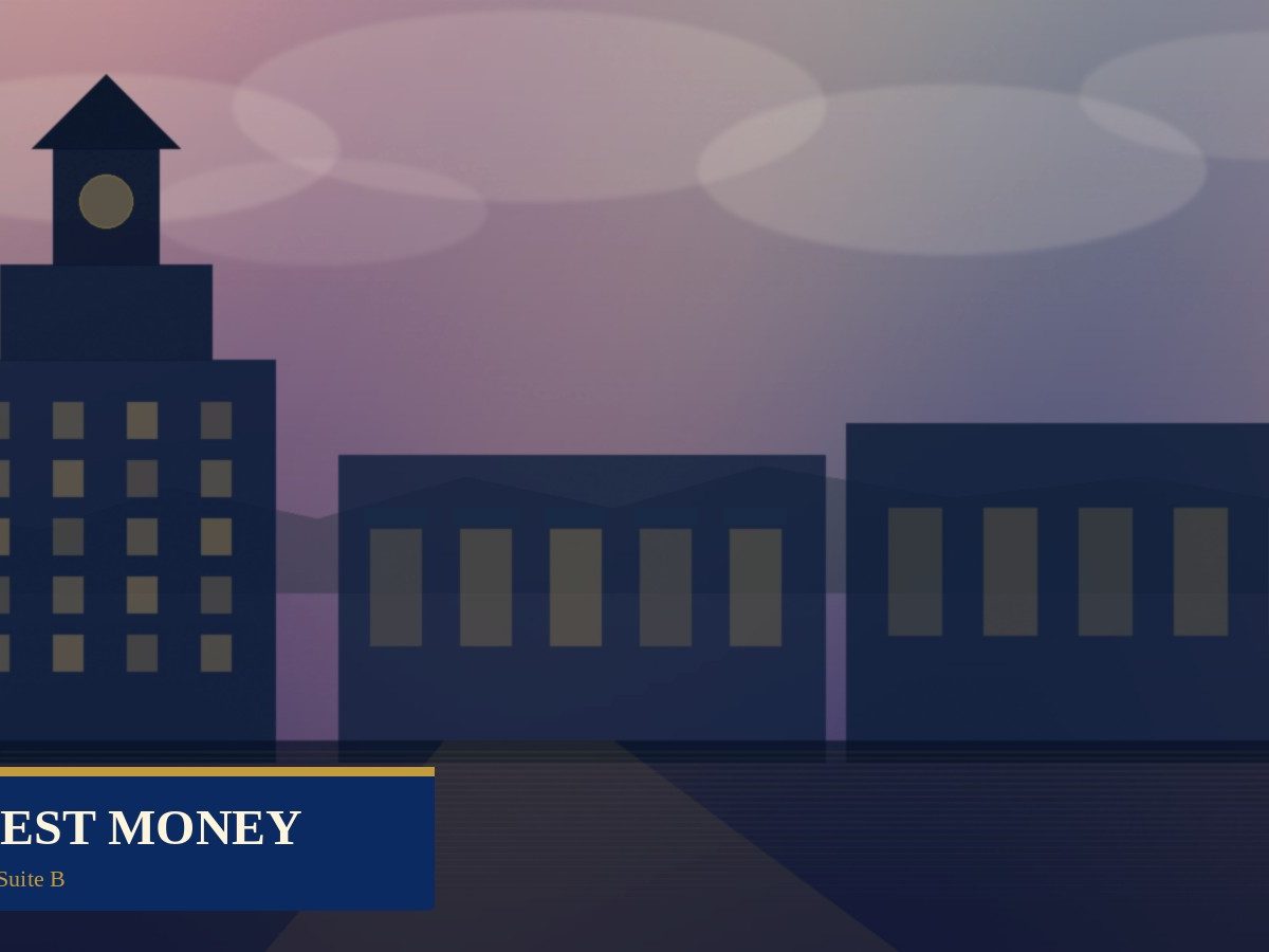 Painterly Crown Point square dusk atmosphere for earnest money, navy and gold, EARNEST MONEY, no faces