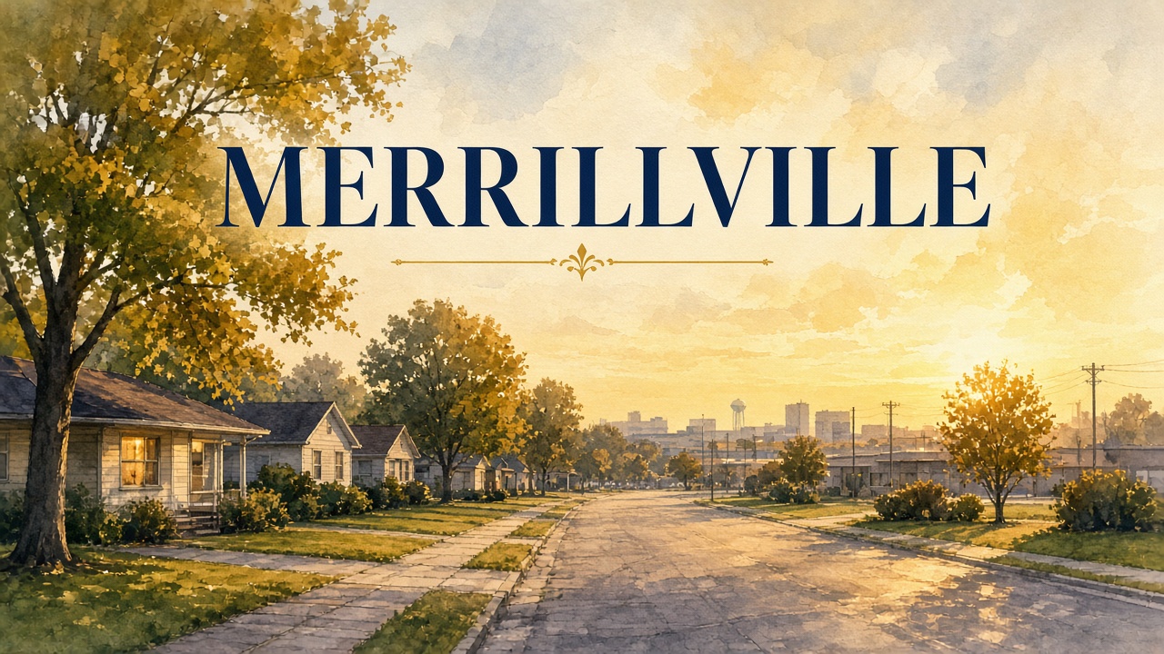 Merrillville Indiana community elegant painterly Ridge Road and South Main area streetscape